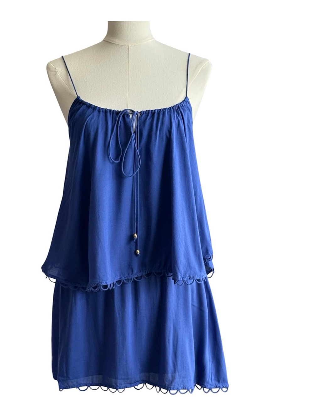 Vix by Paula Hermanny Blue Solid Lola Spaghetti-Strap Mini Dress Size Medium